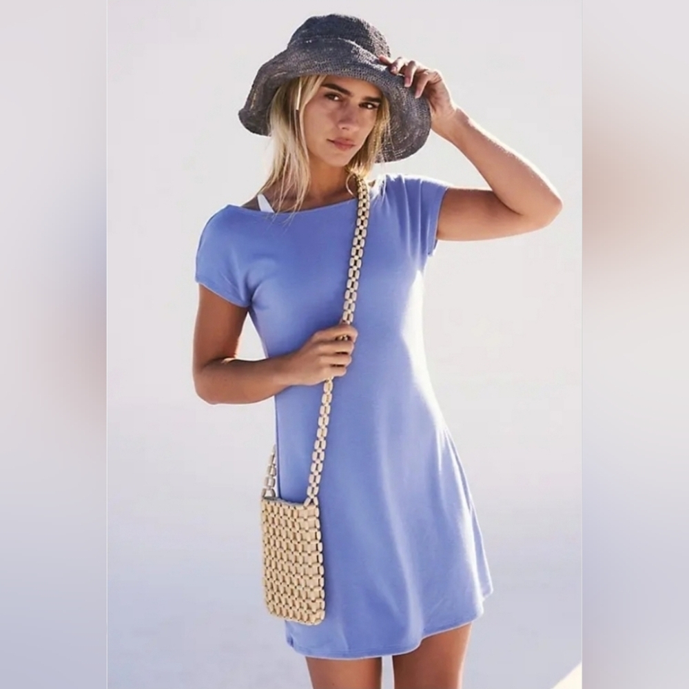 Free People Beach NWT Rosalia Low-Back Mini Dress Blue Iris S
